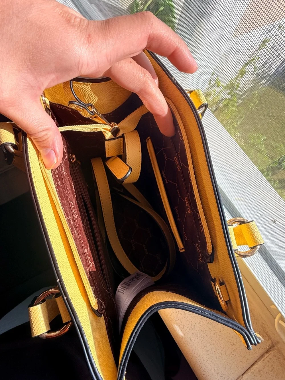 ALDO Yellow Saffiano Structured Satchel with Top Handles